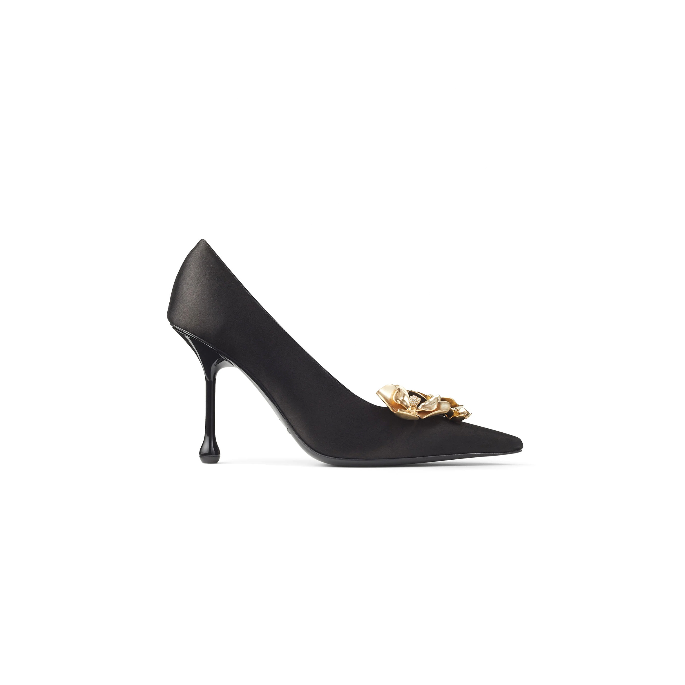 JIMMY CHOO IXIA 95 BLACK SATIN PUMPS WITH FLOWERS IXIA95BGU JIMMY CHOO IXIA 95 BLACK SATIN PUMPS WITH FLOWERS IXIA95BGU